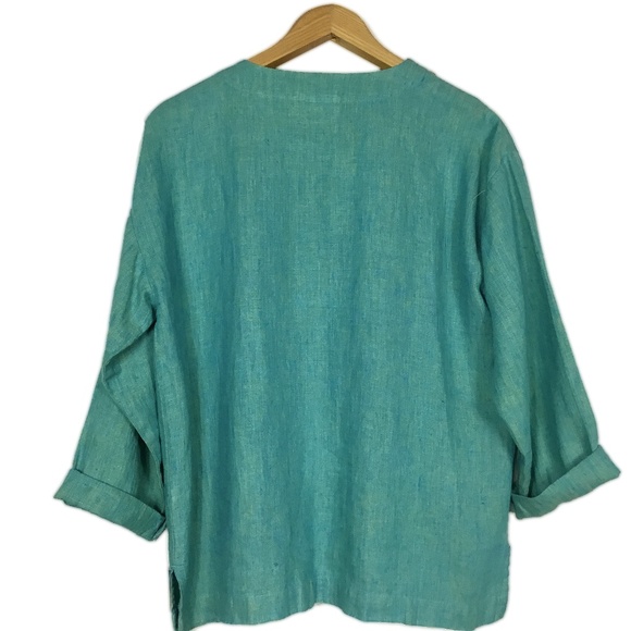 Teal Linen Button Up Jacket by Chico’s Design Sz 1 - Picture 3 of 8